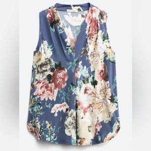 Beacon Blue Floral Alicia Pleat Detail Knit Top